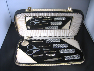 BEIERSDORF Germany vintage multi-purpose nail care tools case with mirror