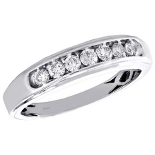10K White Gold Round Diamond 7 Stone Channel Set Wedding Band Mens Ring 1/2 CT.