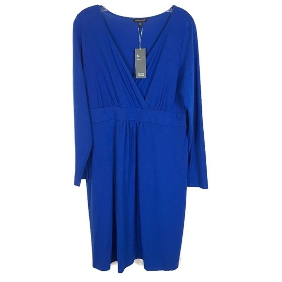 NWT Womens Size Large Eileen Fisher Blue V-Neck Surplice Stretch Midi Dress  | eBay