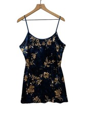 Vintage 90s Secret Treasures Women's Blue Velvet Floral Nightgown Babydoll Large
