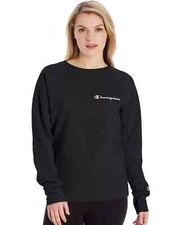 Champion Powerblend Boyfriend Sweatshirt Script Logo Black Sz M NEW