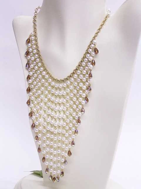 PERLEN-COLLIER "KASKADE" + OHRCLIPS: FACETTIERTE AURORA BOREALIS + KUNST-PERLEN - Bild 2 von 4