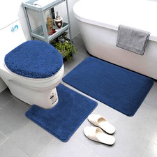 3 Piece Super Soft Solid Microfiber Bathroom Rug Set