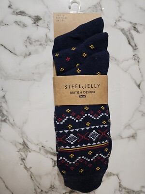 3 Pack Steel & Jelly Mens Dress Crew Socks Navy Blue/Red British Design US  7-12 | eBay
