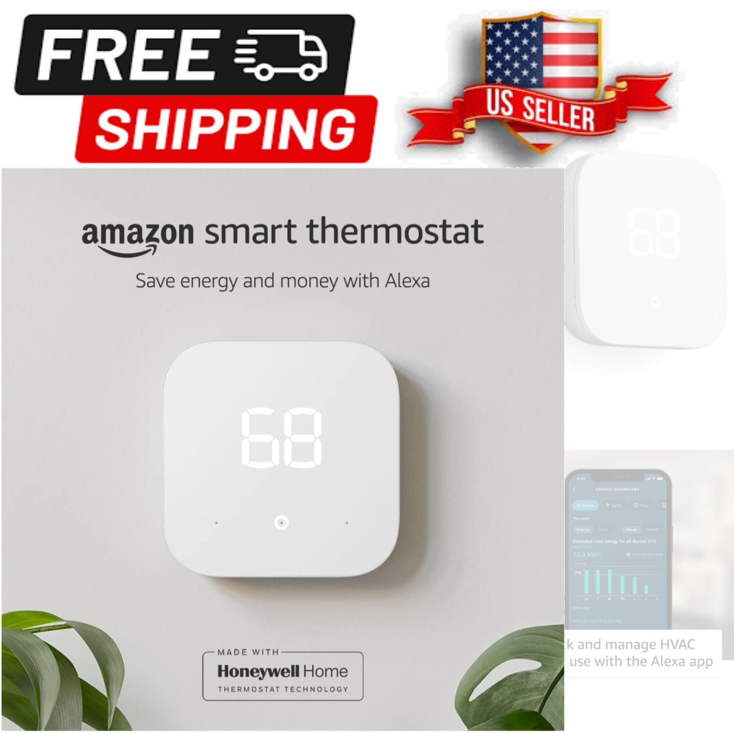 Smart Thermostat by Amazon - C-Wire Required, DIY Installation & Energy Savings-image