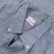 Luciano Barbera NWT Button Up Sport Shirt Size M Slim In Solid Blue Linen