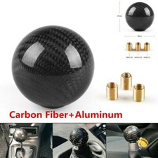 Black Carbon Fiber&Aluminum Round Ball Car Manual Shift Knob +Thread Adapters