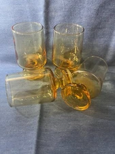 Vtg. Amber Glass Goblets, Set of 4, Whiskey, Cocktail Glasses, Vtg. Barware