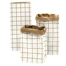 3x PaperBag zur Aufbewahrung Braun Gold Weiß Papiersack Papiertasche Kraftpapier