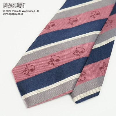 Peanuts Snoopy Tie Stripe Pink Navy Gray Silk 100% PN916759