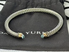 DAVID YURMAN 14K GOLD, SS BLUE TOPAZ BRACELET 5mm Medium