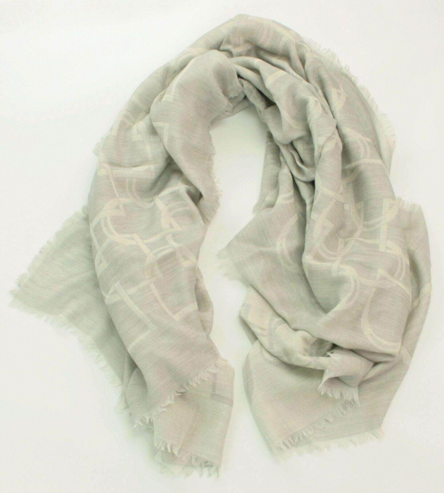 Ralph Lauren Scarf Womens Grey Shawl Cashmere Wool Blend Stirrup Print Ladies