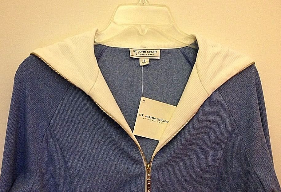 NEW ST. JOHN SPORT Hooded Zipped Jacket Sweater Size P Blue