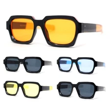 Gentlemanly Rectangle Mod Horn Rim Beveled Plastic Rim Sunglasses