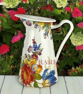 MacKenzie-Childs White Flower Market Enamel Small Practical Pitcher New No Box