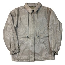 Vintage Pierre Cardin Real Leather Jacket Y2k Biker Beige Womens Medium
