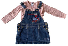 Girls size 1 Mini Mango Blue Denim Overalls Dress Pinafore Embroidered