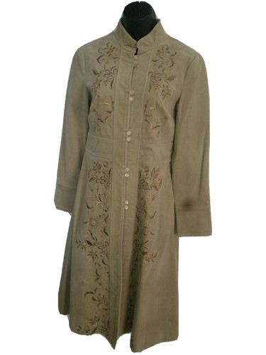 Rare Vintage Anthropologie Tan Elevenses Princess Gold Embroidered Floral Coat - 第 1/8 張圖片
