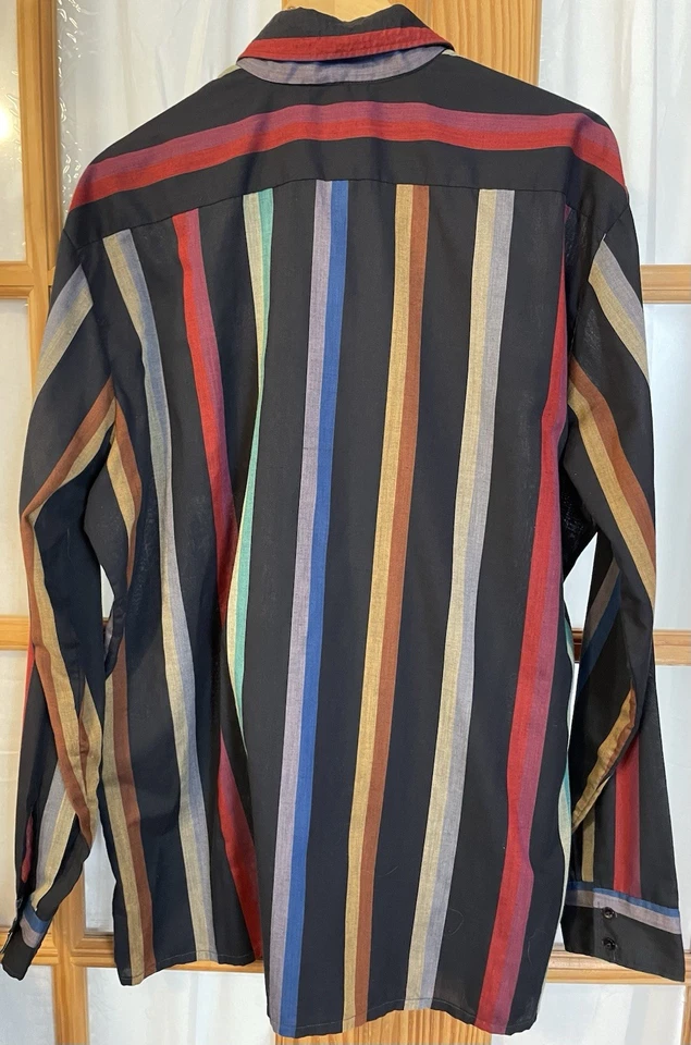 70s Spire USA Striped Button Shirt Mens 2XLT Black Long Sleeve Disco Pink Preppy - Image 3 of 4