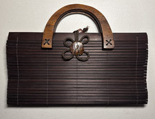 Vintage Red Mahogany Bamboo Handbag w/ Wooden Handle Sleek Unique Purse