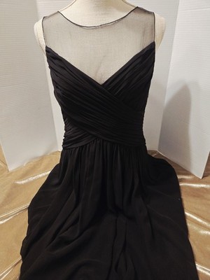 Evening Dress Black Lace 8 M Wedding Bridesmaids Chiffon Ruched Knee-leng  Vneck | eBay