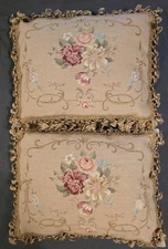 2 Vtg Pillows Cross Stitch Floral Shabby Chic French Country Cottage Core 