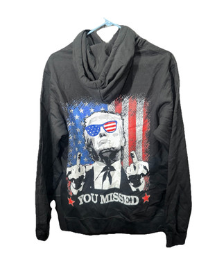 Trump Middle Fingers Up Black Hoodie With American Flag Background 