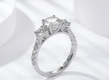1.8Ct Three Stone Dazzling Moissanite D/VVS1 Ring 925 Silver Size 5-9 WG