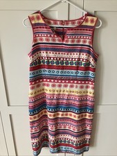Talbots Tunic Dress, V-neck Striped Colorful Sleeveless Stretch, Size 8