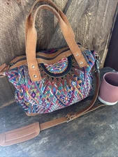 Nena and Co. Artisan Hobo Bag Hand Woven Leather trim boho hippie festival