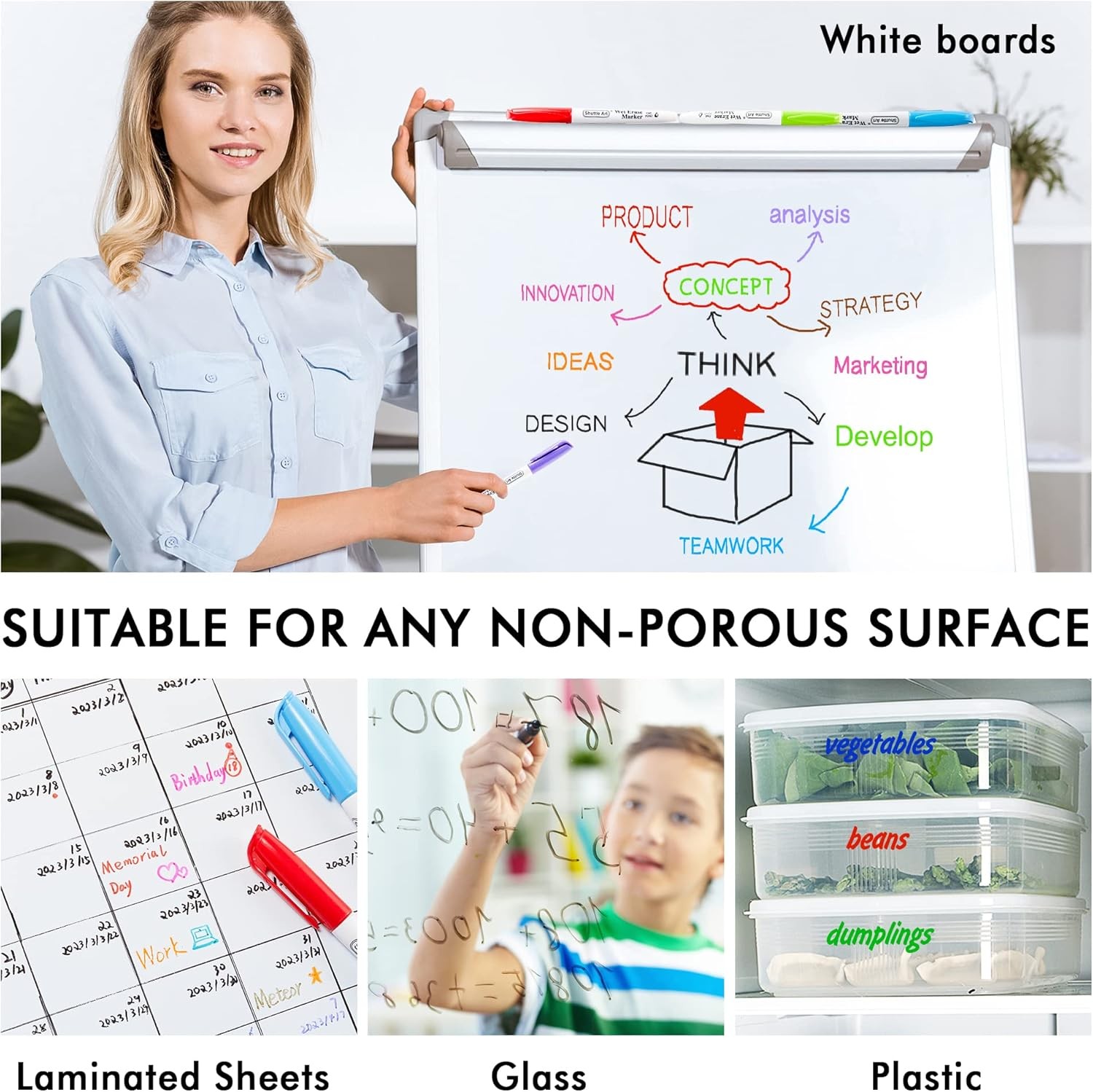 12-Color Wet Erase Markers – 1mm Fine Tip for Whiteboards, Glass & Calendars