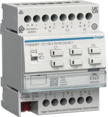 Hager Heizungsaktor, 6fach KNX Secure für 24/230V Stellantriebe, Triac (TYMS646T
