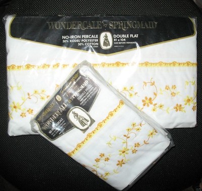 Vintage Springmaid Wondercale Fleurette Double Full Flat Sheet & Pillowcases NEW
