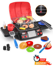 Kids Play Food Grill Toy with Smoke Sound Light BBQ Kitchen Set for Ages 2-8