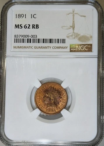 1891 NGC MS62 RB Indian Head Cent Toned