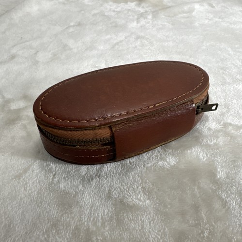 Custodia vintage anni 60 in pelle liscia colore marrone con cerniera per 2 pezzi. - Foto 2 di 5