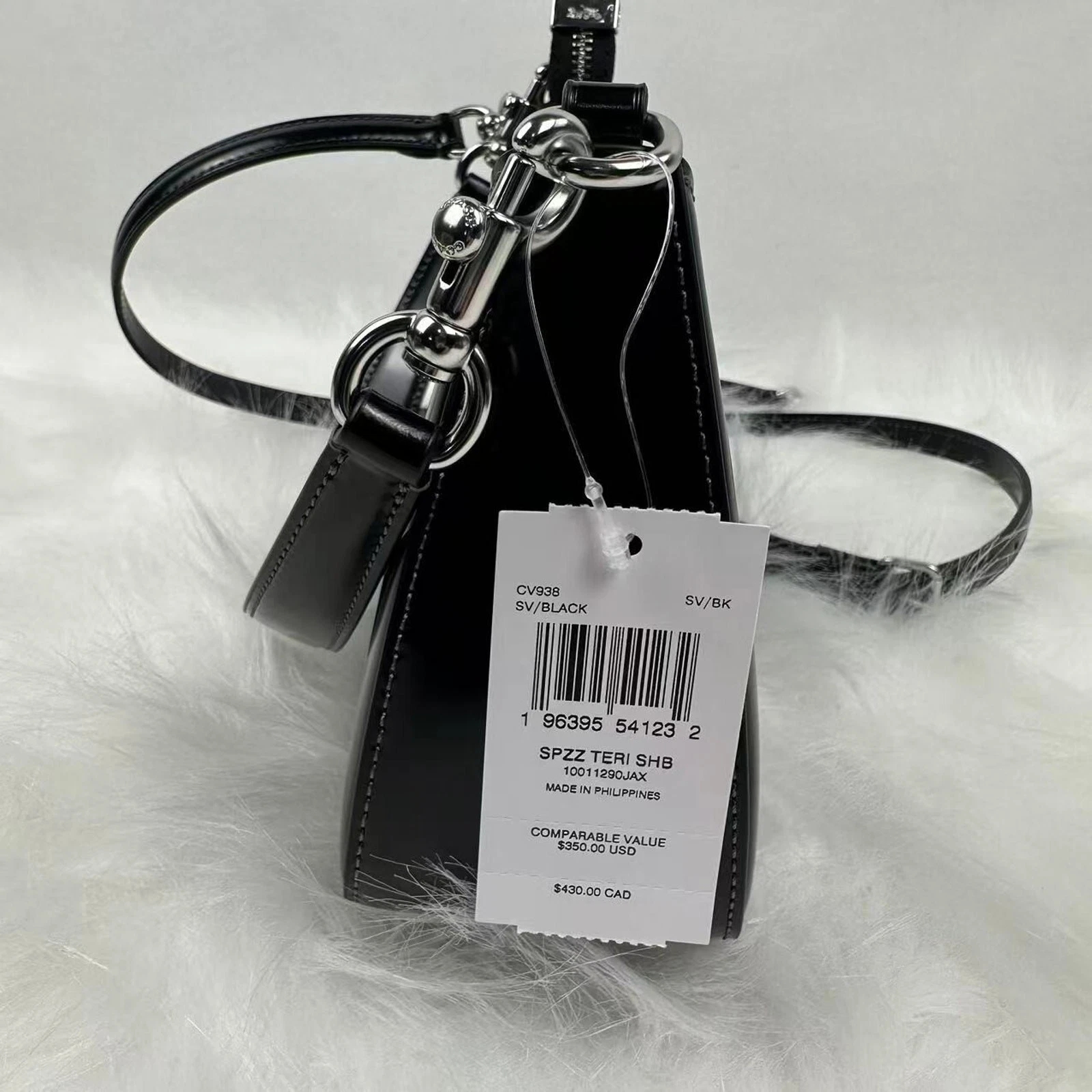 Borsa a tracolla Coach Teri in pelle argento nero CV938 nuova con etichette