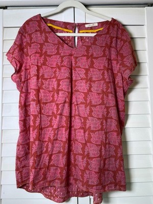 White Stuff Women's Top Shirt Red Birds Sleeve Round Neck 100% Ctn Summer | XL