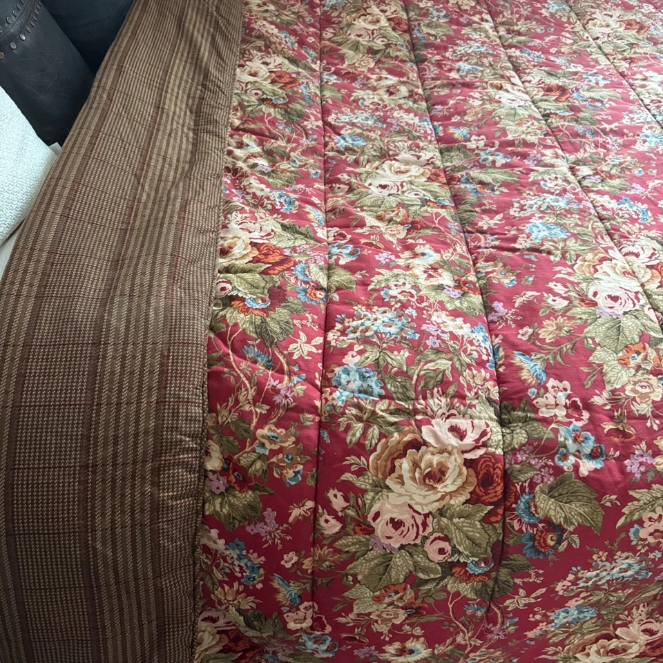 Edredón reversible Ralph Lauren Summerton Chaps Queen 100 % algodón rojo marrón Foto 3 de 4