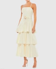 Ieena Mac Duggal 26629 Belted Tiered Ruffle Sleeveless Dress SZ 10 ($398) Ivory