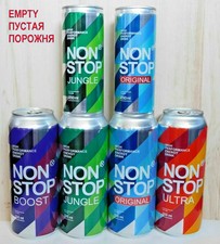 NON STOP Energy Drink Empty Cans 250 & 500ml Ukraine 2021 Open Bottom Set of 6