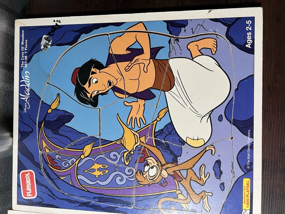 Playskool & DISNEY Vintage Wooden Puzzle LOT OF  2 Aladdin And The Lion King - Image 3 of 4
