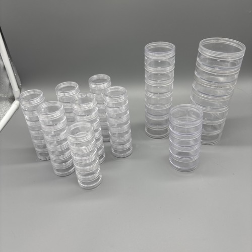 Lot Of Plastic Storage Containers Layer Screw On Stackable Round Cross Stitch