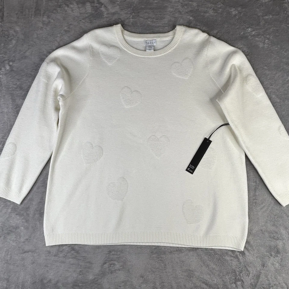 Nicole Miller Sweater Womens 2X Ivory Cloud Puffy Heart Crewneck Knit New - Image 4 of 4