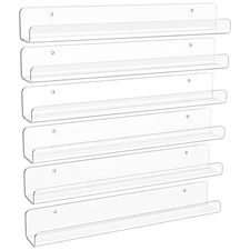 6 Pack Clear Acrylic Shelves, 1.7" x12" Nursery Bookshelves, Small Floating B...