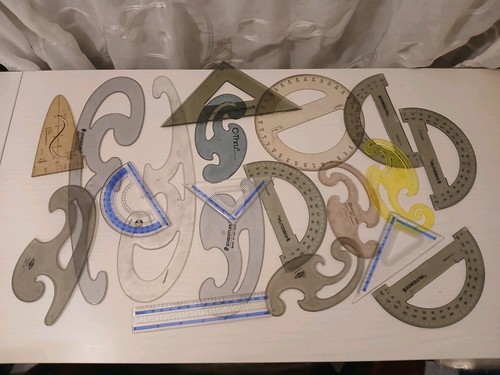VINTAGE RARE SET OF 19 STAEDTLER C THRU FRENCH CURVE STENCILS ARCHITECT DESIGN 