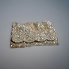 Vtg 50  s Micro Beaded Ivory Iridescent Sequin  Pearl Clutch Purse
