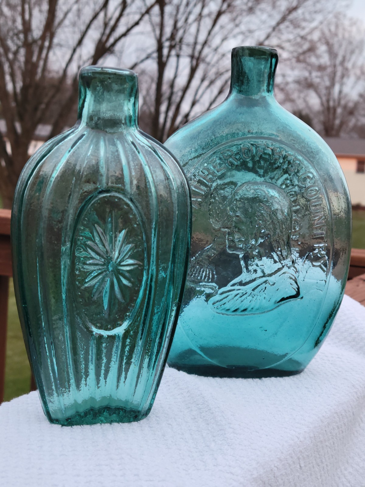Old Rich Shaded Teal Dyottville Quart Washington Taylor Historical Flask Crisp