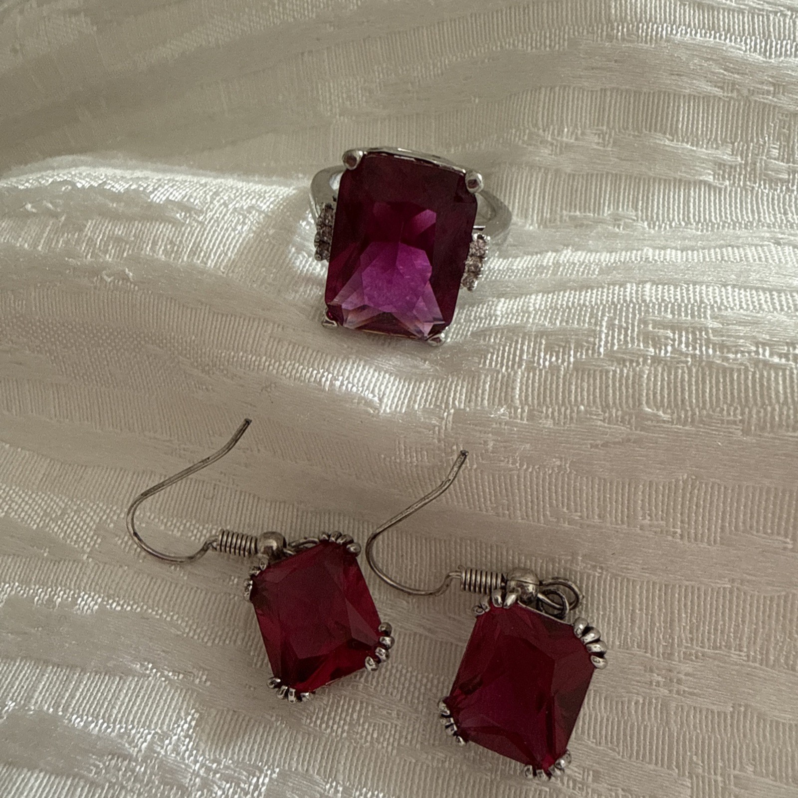 Two Piece Set, Sterling Silver, 925, Ruby Earring… - image 3