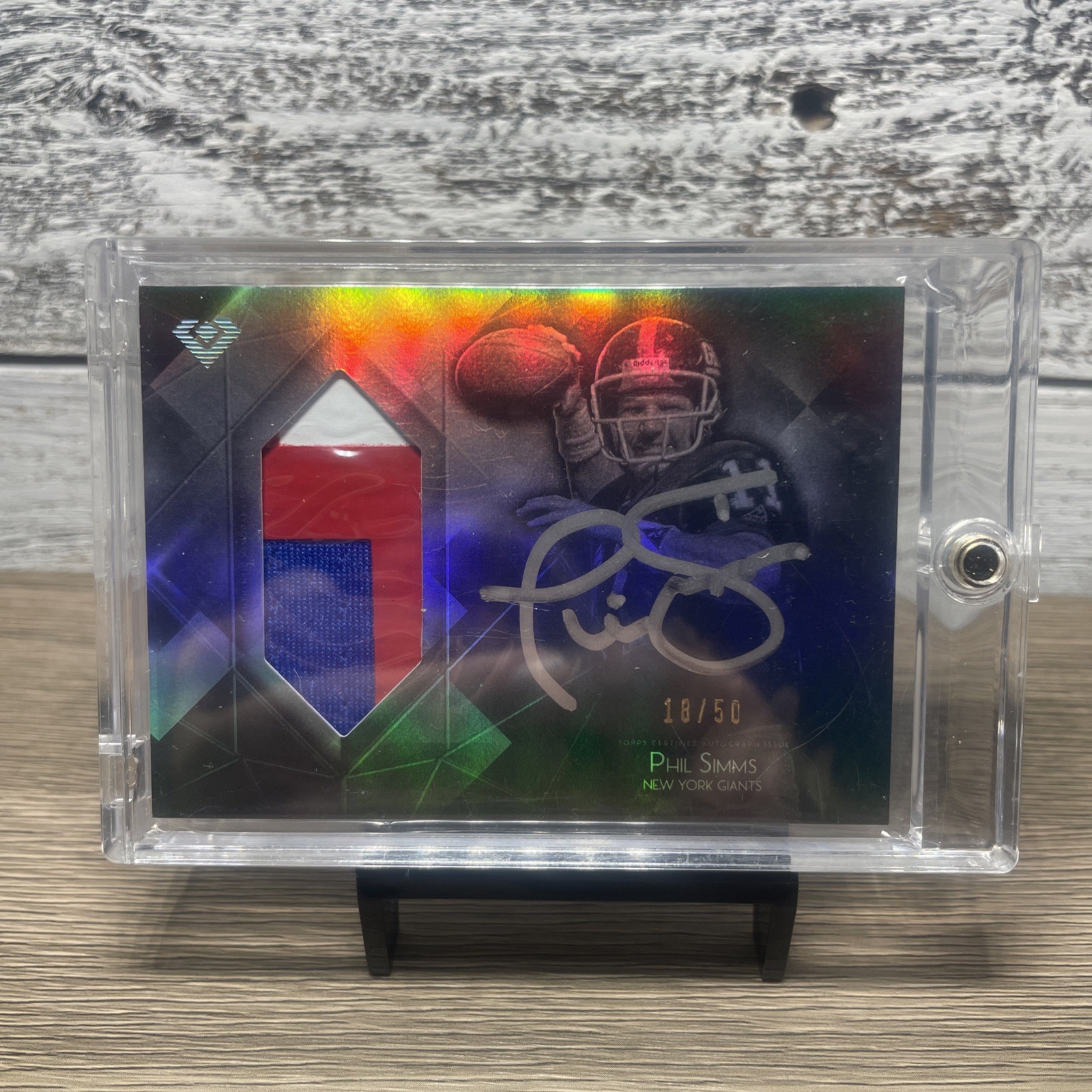 Phil Simms 2015 Topps Diamond Jumbo Patch On-Card Auto /50. New York Giants